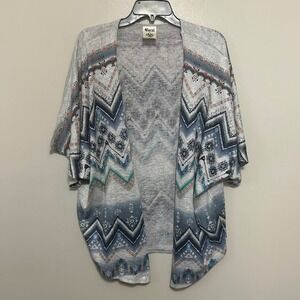 Vocal Women's Cardigan XL Grey Blue Chevron Southwestern Rhinestone Kimono Boho